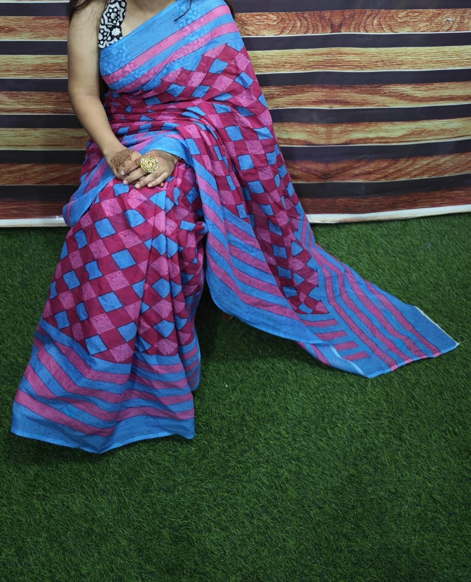 Premium Jaipur Cotton Mulmul Saree with Traditional Handblock Print
