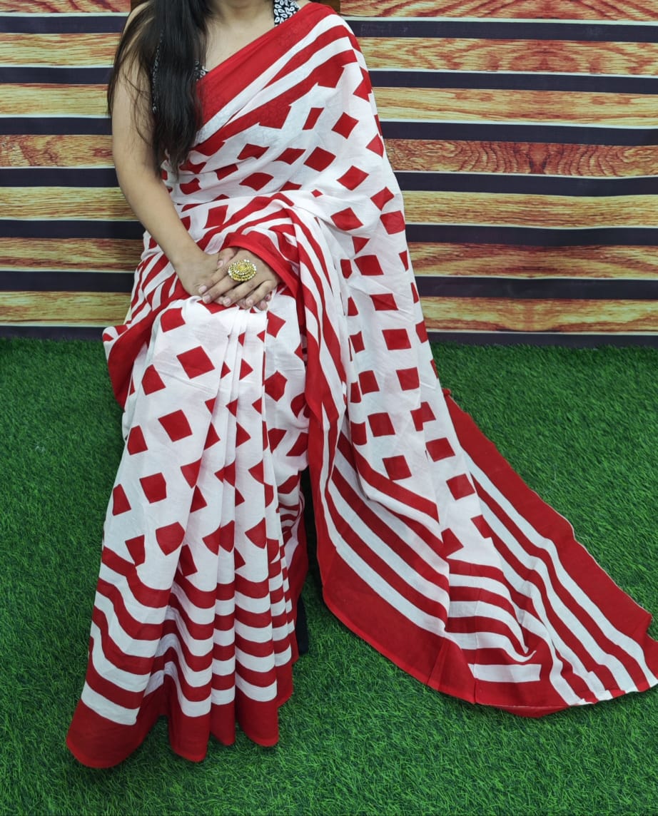 Premium Jaipur Cotton Mulmul Saree with Traditional Handblock Print