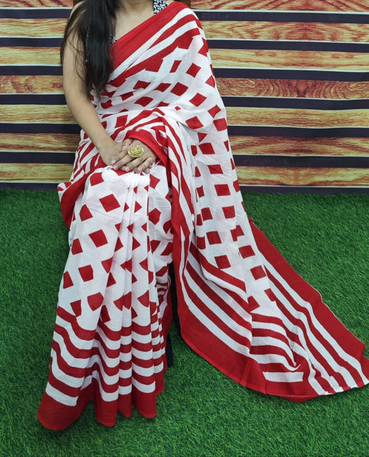 Premium Jaipur Cotton Mulmul Saree with Traditional Handblock Print