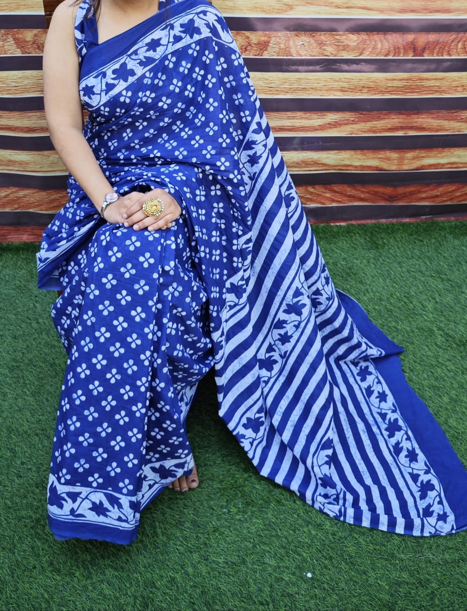 Premium Jaipur Cotton Mulmul Saree with Traditional Handblock Print