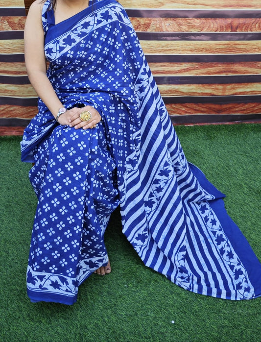 Premium Jaipur Cotton Mulmul Saree with Traditional Handblock Print