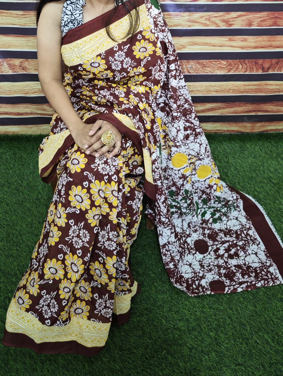 Premium Jaipur Cotton Mulmul Saree with Traditional Handblock Print