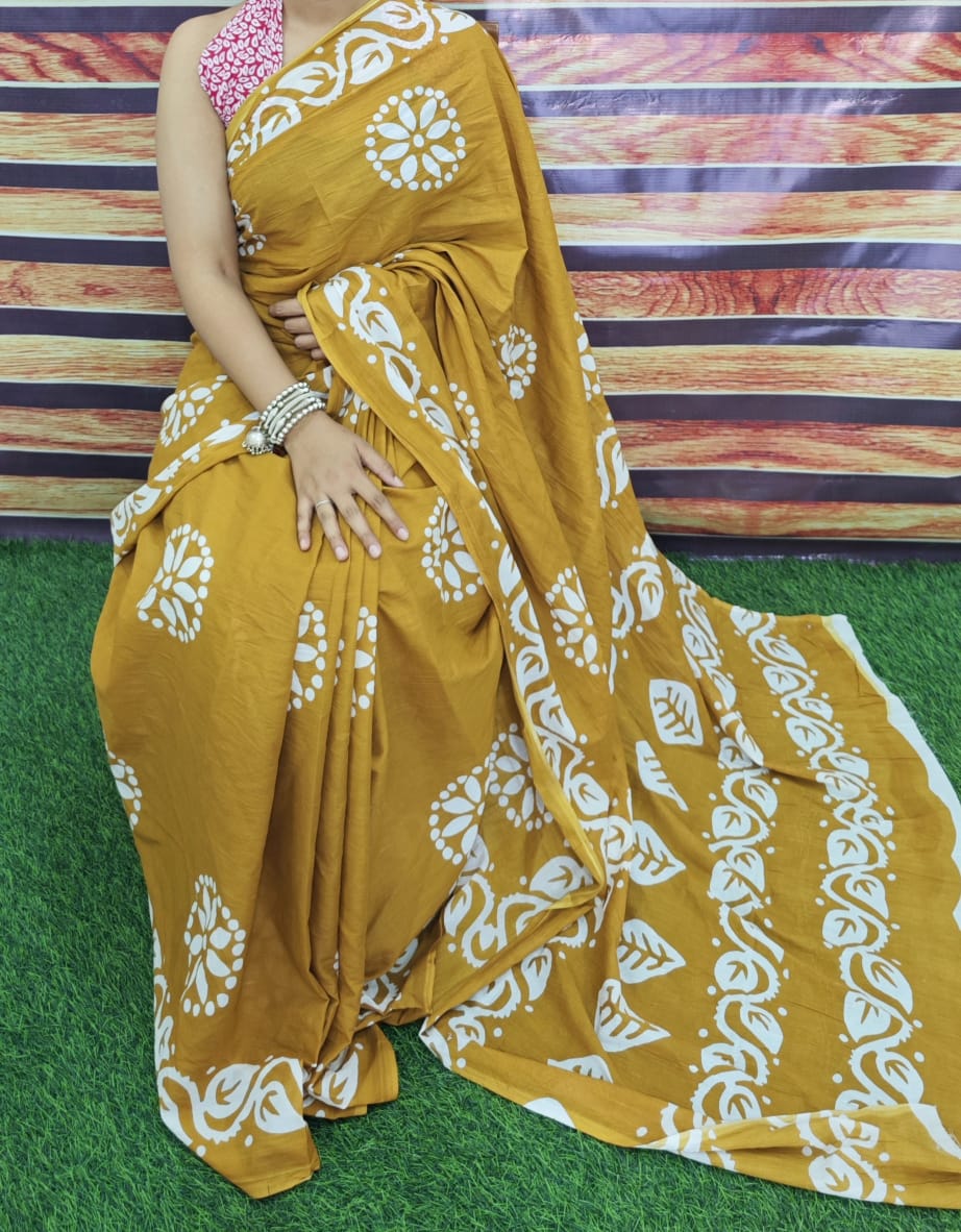 Premium Jaipur Cotton Mulmul Saree with Traditional Handblock Print