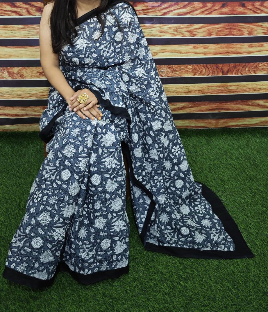 Premium Jaipur Cotton Mulmul Saree with Traditional Handblock Print