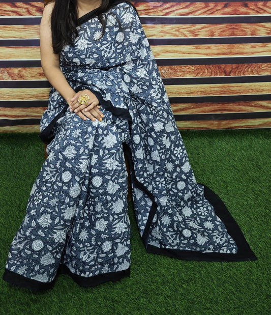 Premium Jaipur Cotton Mulmul Saree with Traditional Handblock Print