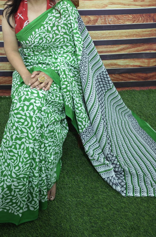 Premium Jaipur Cotton Mulmul Saree with Traditional Handblock Print