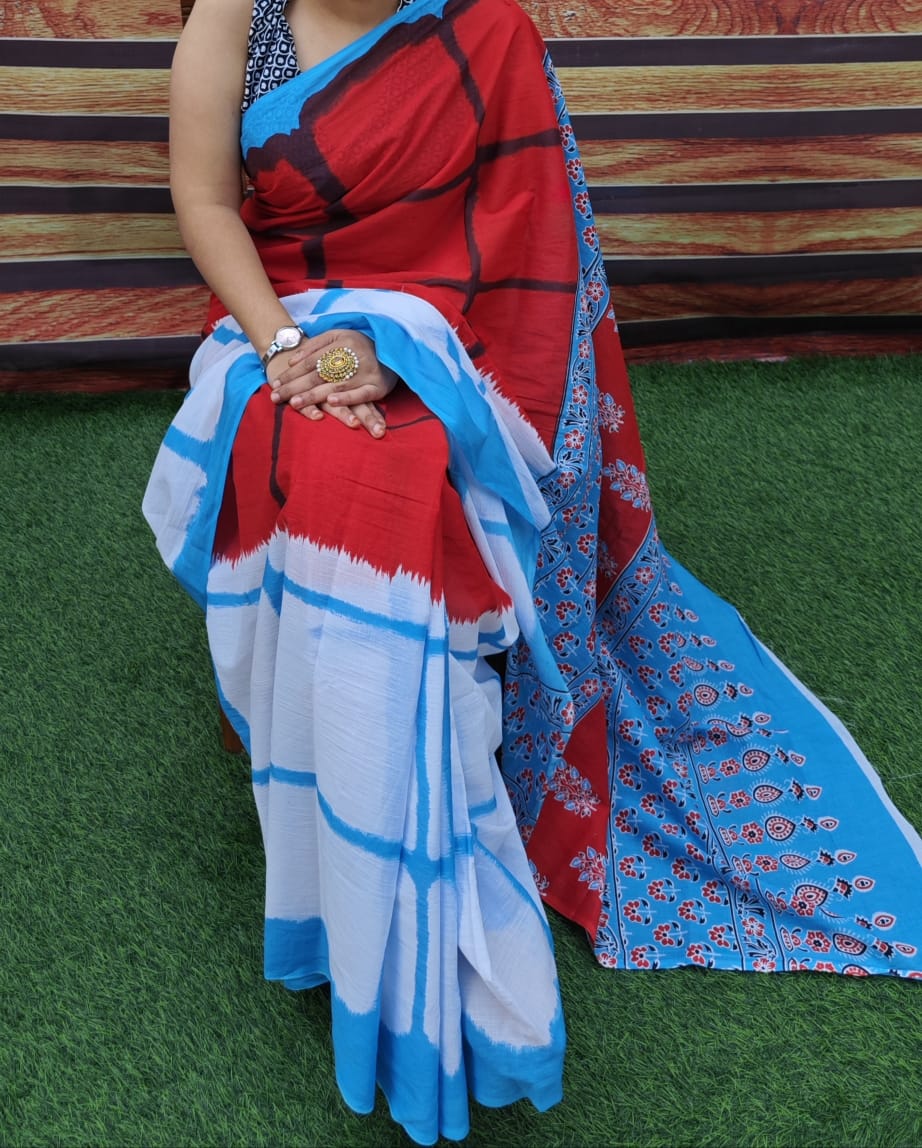 Premium Jaipur Cotton Mulmul Saree with Traditional Handblock Print