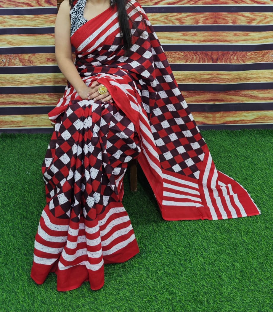 Premium Jaipur Cotton Mulmul Saree with Traditional Handblock Print