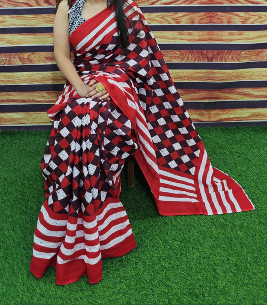 Premium Jaipur Cotton Mulmul Saree with Traditional Handblock Print