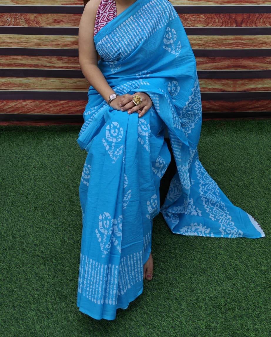 Premium Jaipur Cotton Mulmul Saree with Traditional Handblock Print