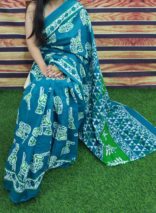 Premium Jaipur Cotton Mulmul Saree with Traditional Handblock Print