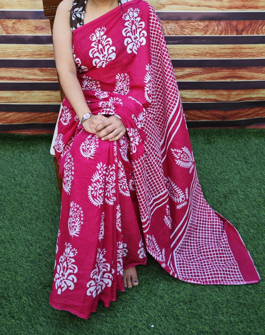 Premium Jaipur Cotton Mulmul Saree with Traditional Handblock Print
