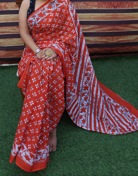 Premium Jaipur Cotton Mulmul Saree with Traditional Handblock Print