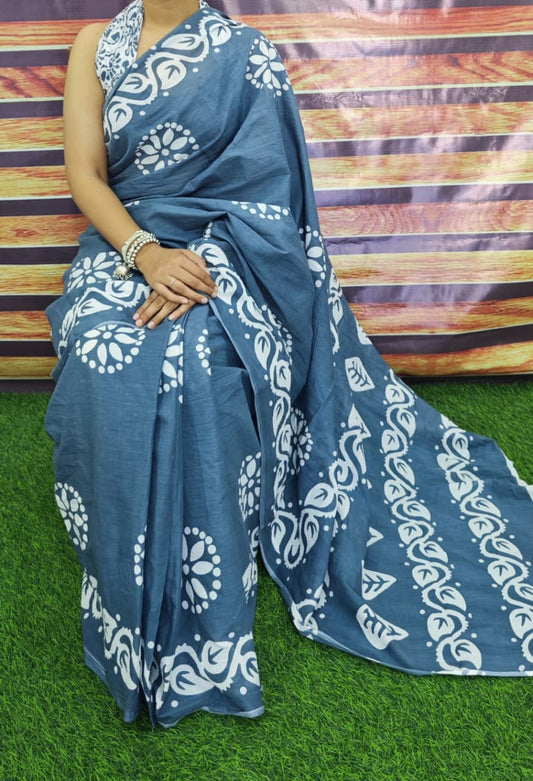 Premium Jaipur Cotton Mulmul Saree with Traditional Handblock Print