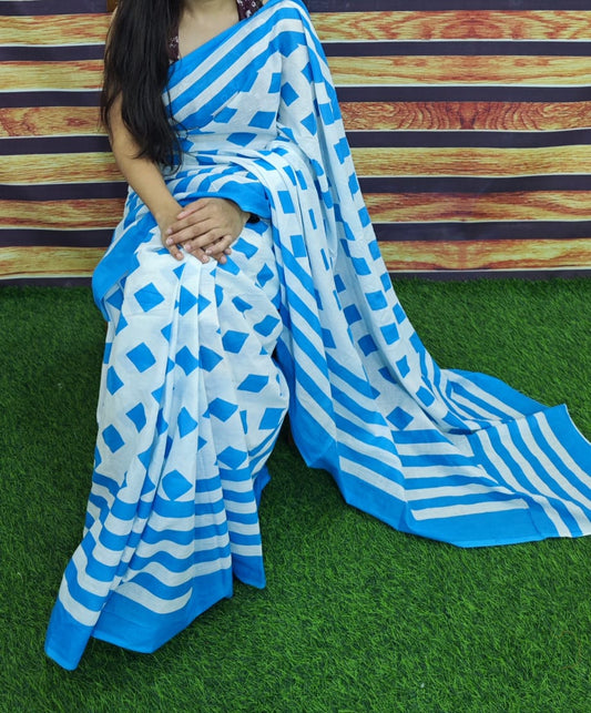 Premium Jaipur Cotton Mulmul Saree with Traditional Handblock Print