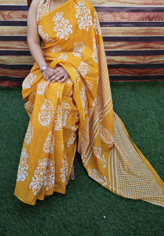 Premium Jaipur Cotton Mulmul Saree with Traditional Handblock Print