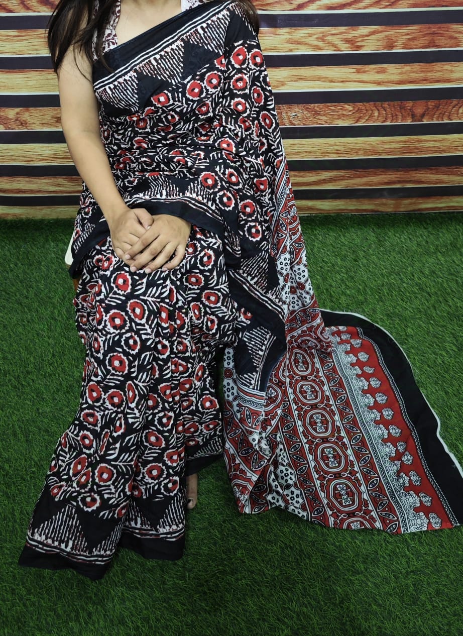 Premium Jaipur Cotton Mulmul Saree with Traditional Handblock Print