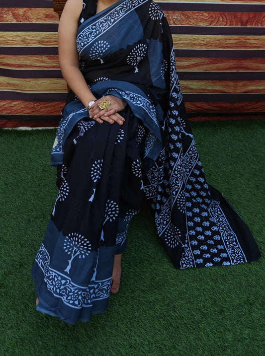 Premium Jaipur Cotton Mulmul Saree with Traditional Handblock Print