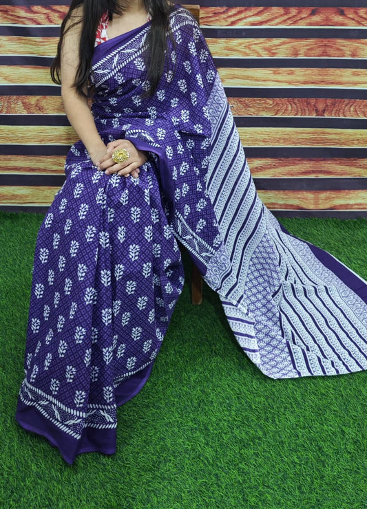 Premium Jaipur Cotton Mulmul Saree with Traditional Handblock Print
