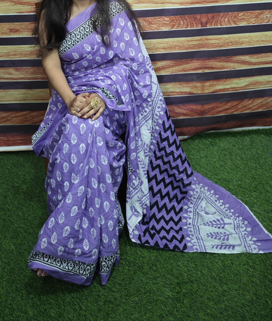 Premium Jaipur Cotton Mulmul Saree with Traditional Handblock Print