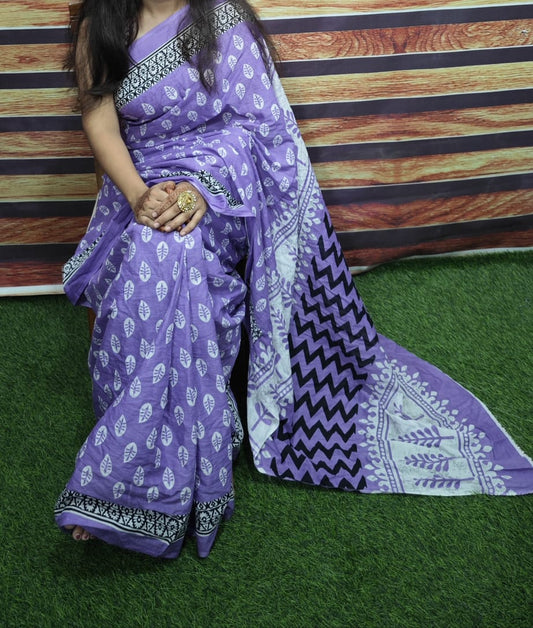 Premium Jaipur Cotton Mulmul Saree with Traditional Handblock Print