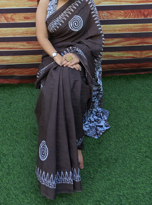 Soft Mulmul Cotton Saree with Jaipuri Ethnic Print