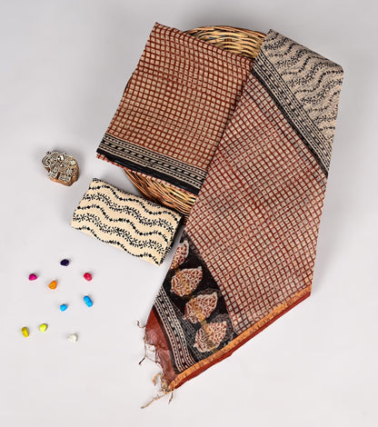 Golden Red Print Kota Doriya Lace Dupatta Suit