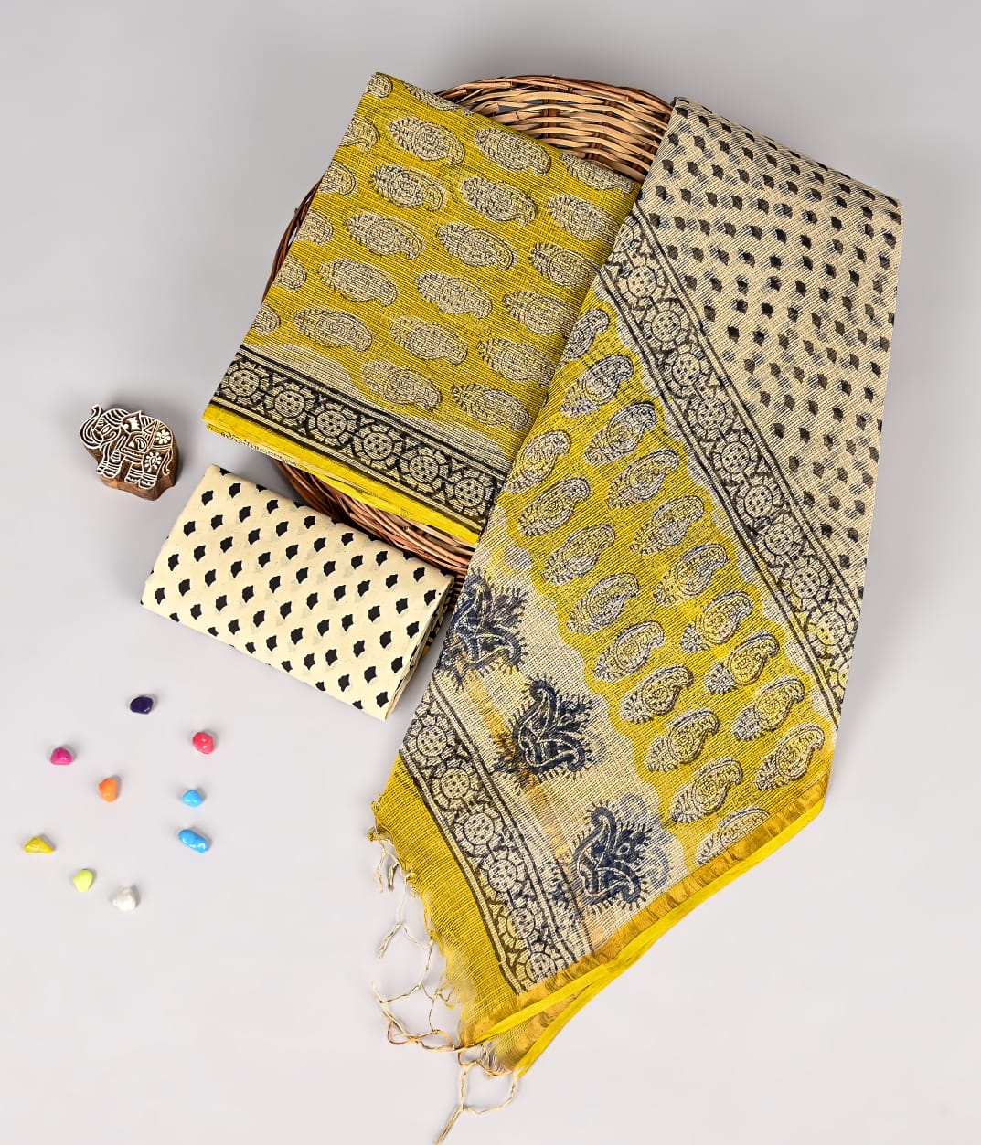 Bagru Hand Block Printed  Kota doriya dress materials
