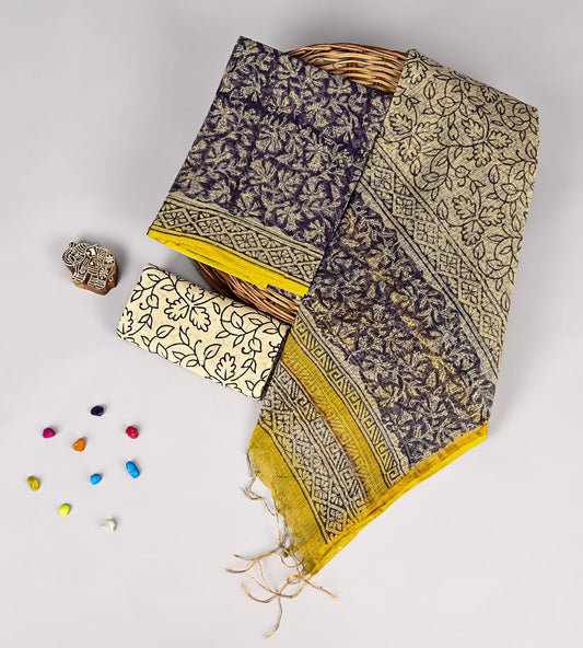 Bagru Hand Block Printed  Kota doriya dress materials