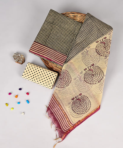 Golden Red Print Kota Doriya Lace Dupatta Suit