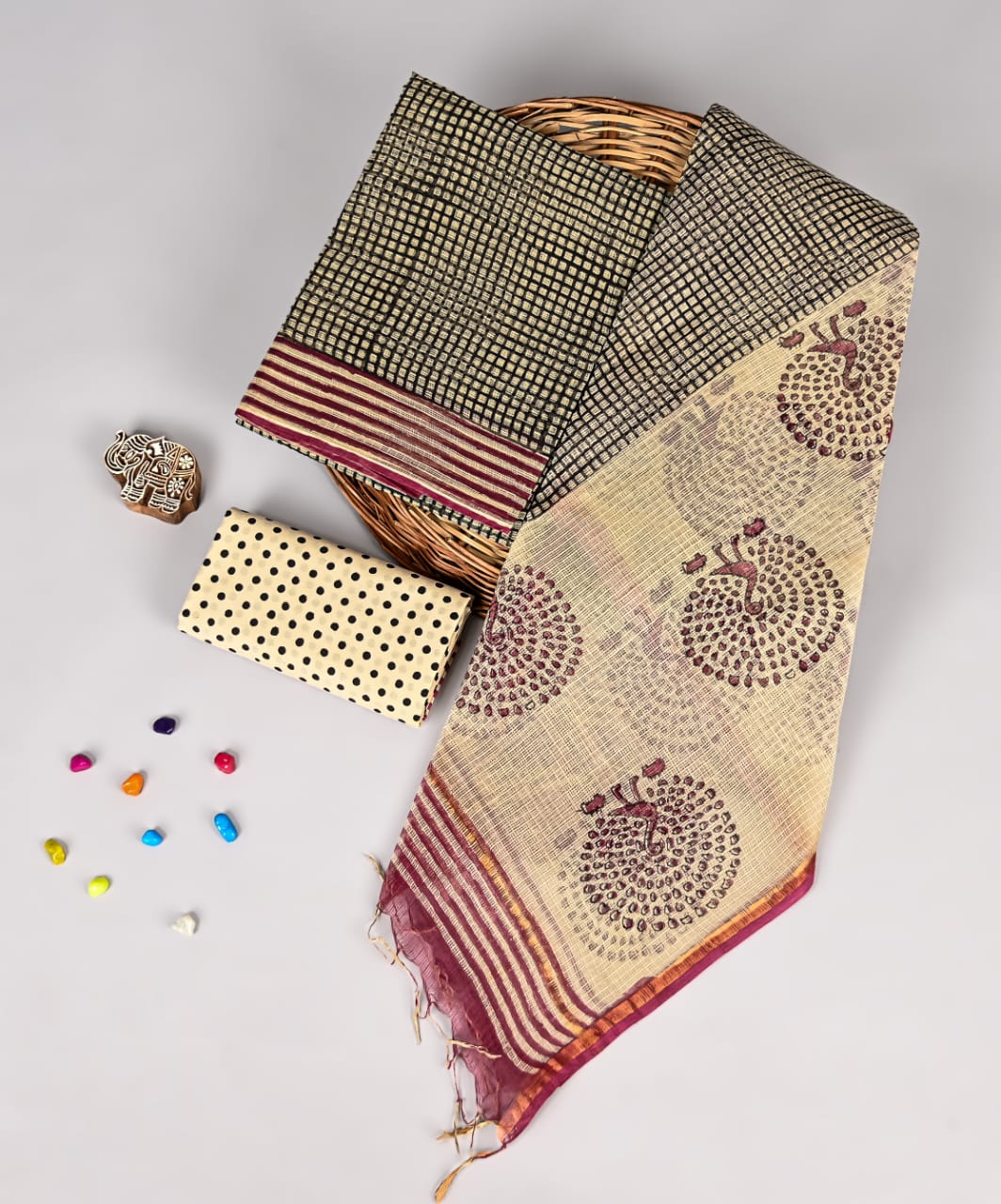 Bagru Hand Block Printed  Kota doriya dress materials