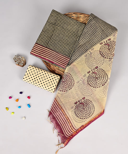 Bagru Hand Block Printed  Kota doriya dress materials