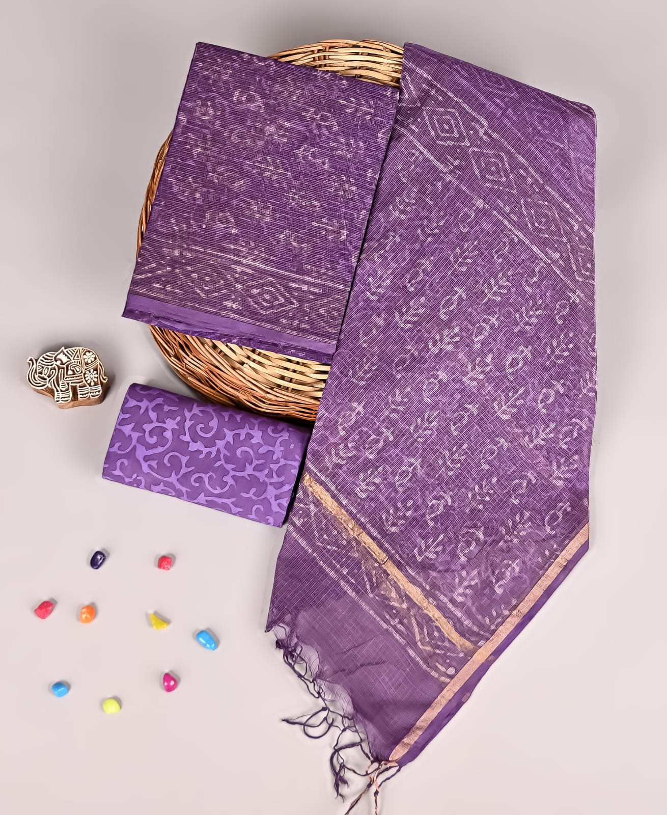 Bagru Hand Block Printed  Kota doriya dress materials