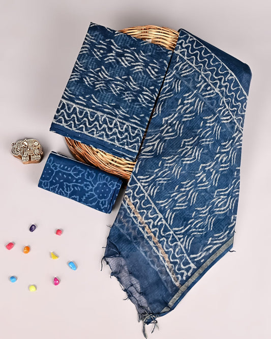 Bagru Hand Block Printed  Kota doriya dress materials