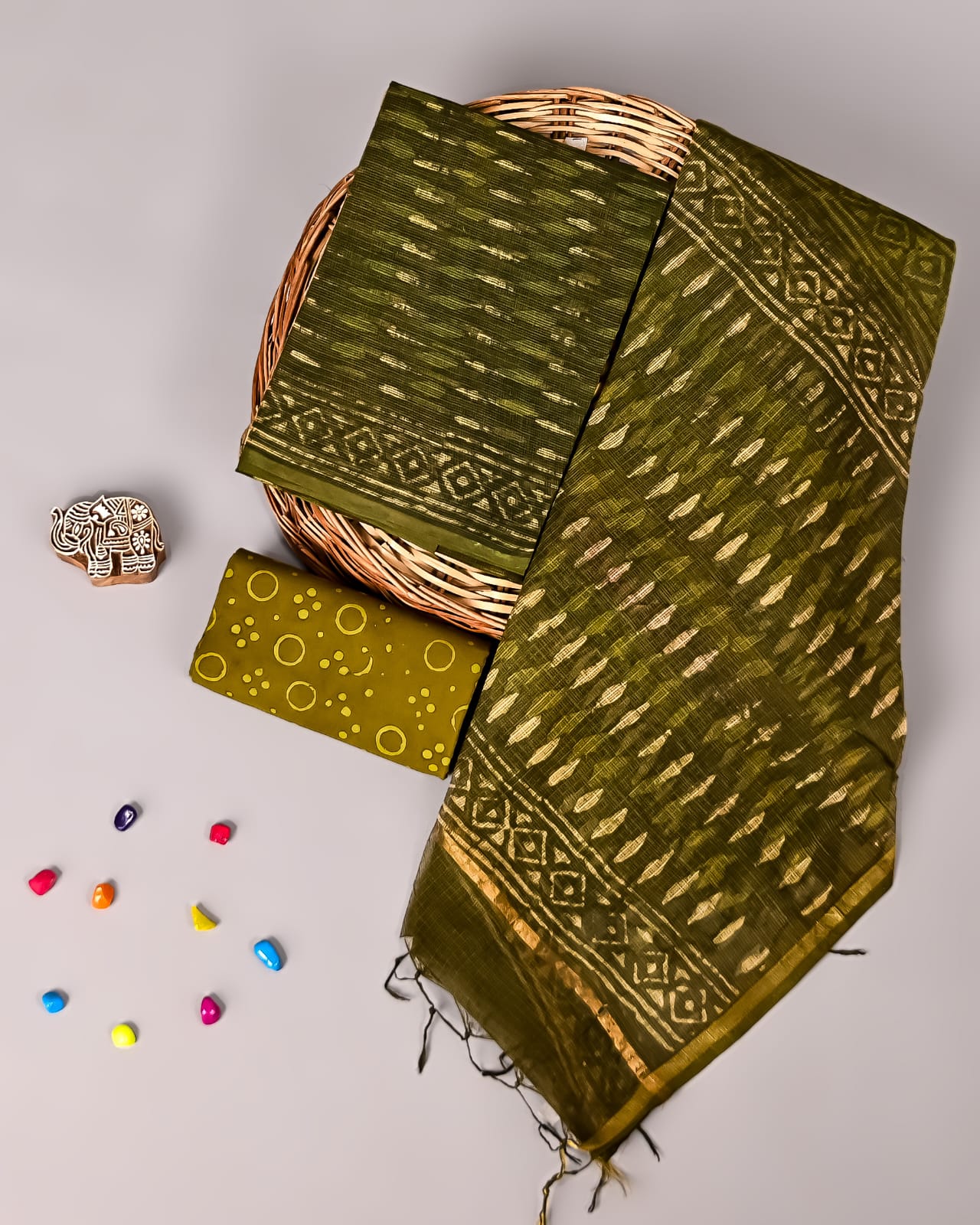Bagru Hand Block Printed  Kota doriya dress materials