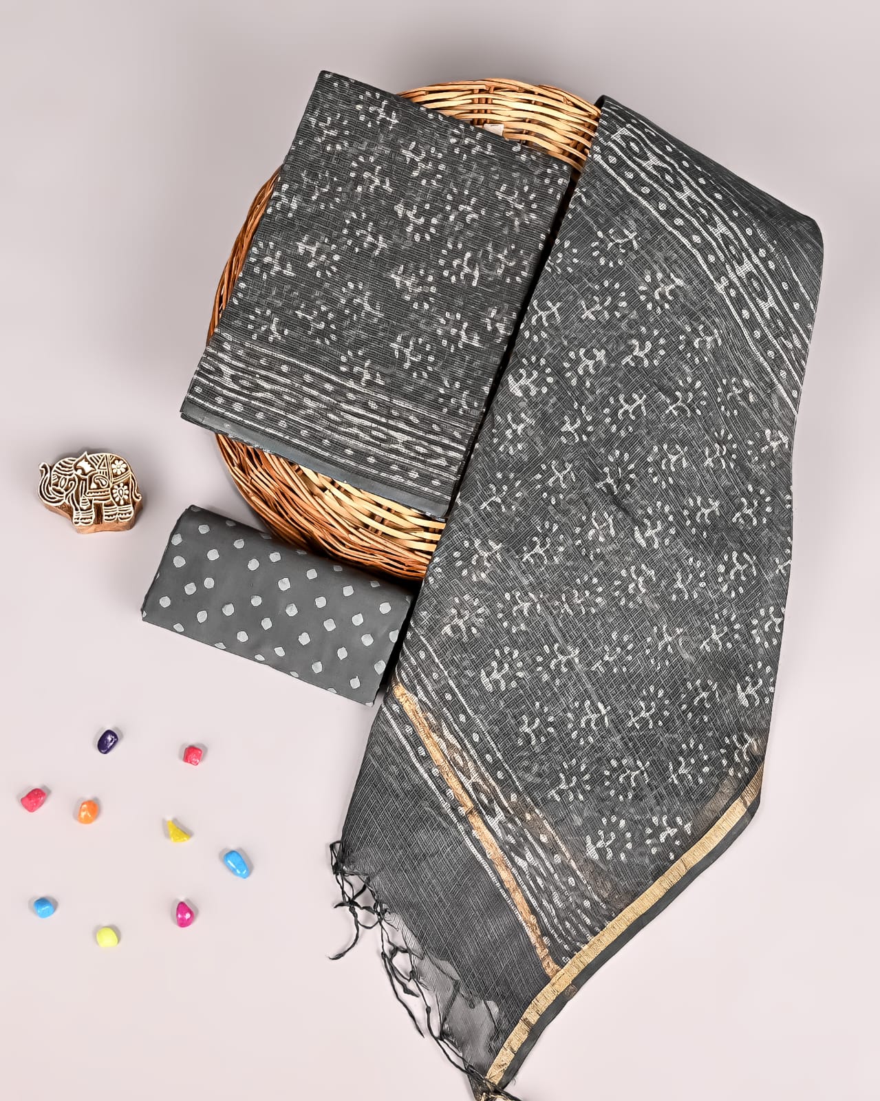 Bagru Hand Block Printed  Kota doriya dress materials