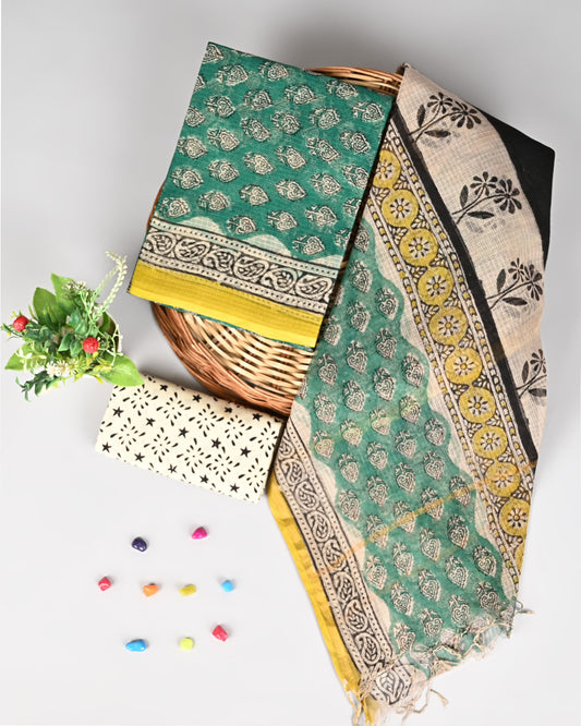 Bagru Hand Block Printed  Kota doriya dress materials
