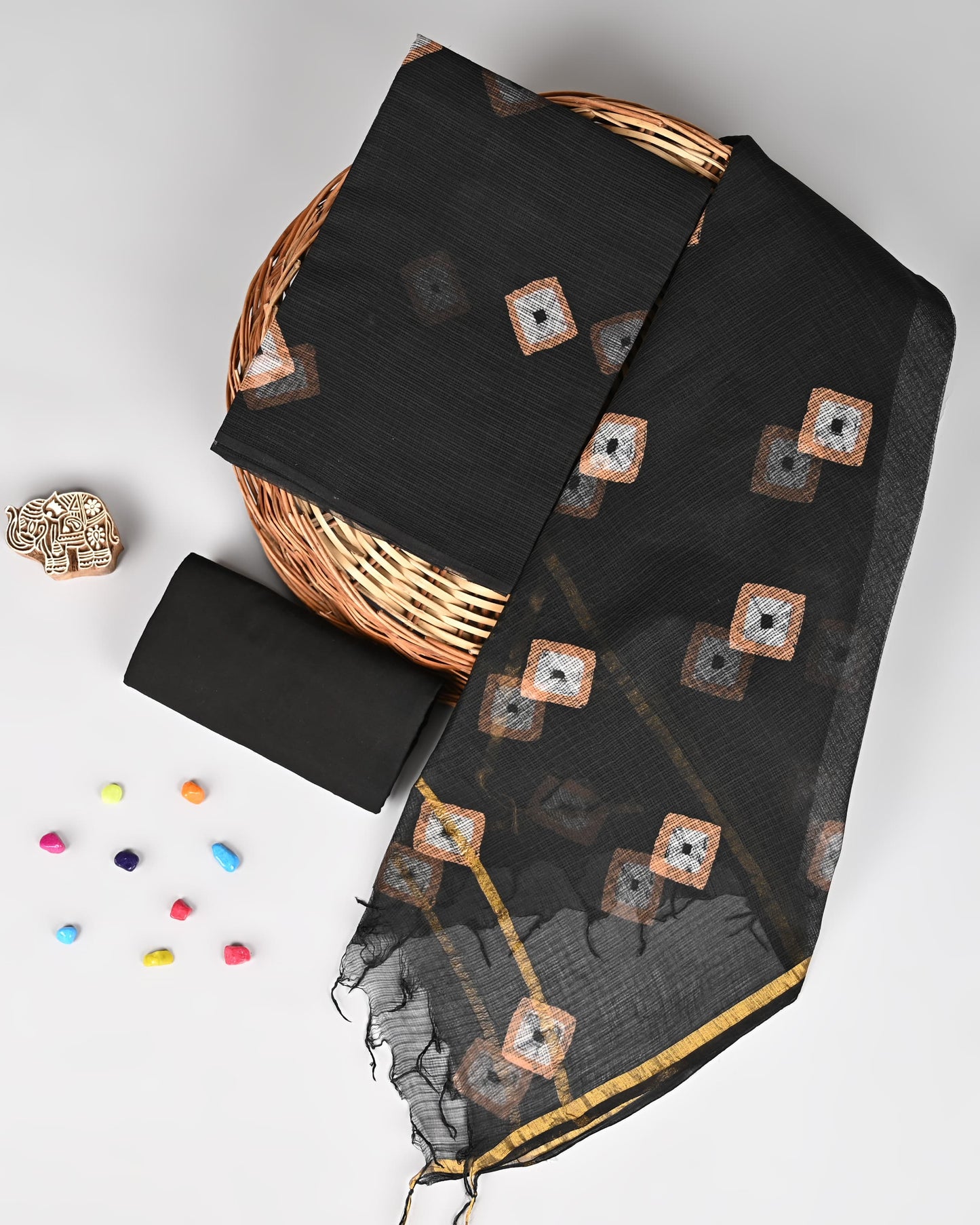 Bagru Hand Block Printed  Kota doriya dress materials
