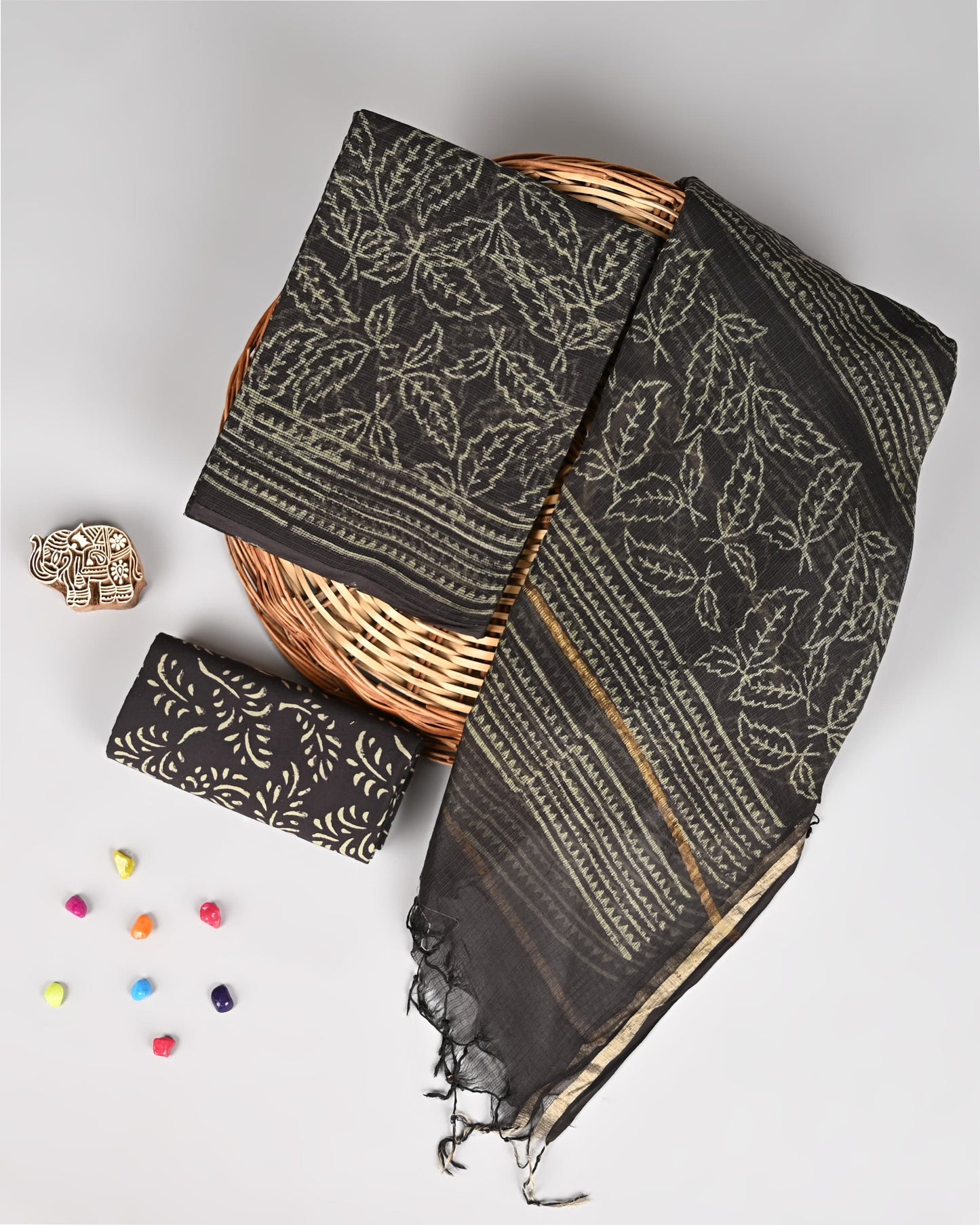 Bagru Hand Block Printed  Kota doriya dress materials