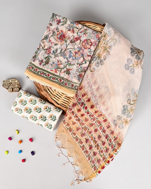 Bagru Hand Block Printed  Kota doriya dress materials