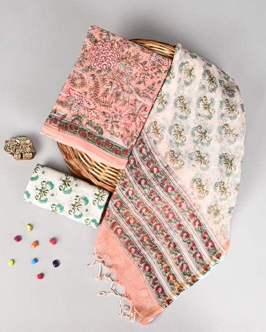 Bagru Hand Block Printed  Kota doriya dress materials