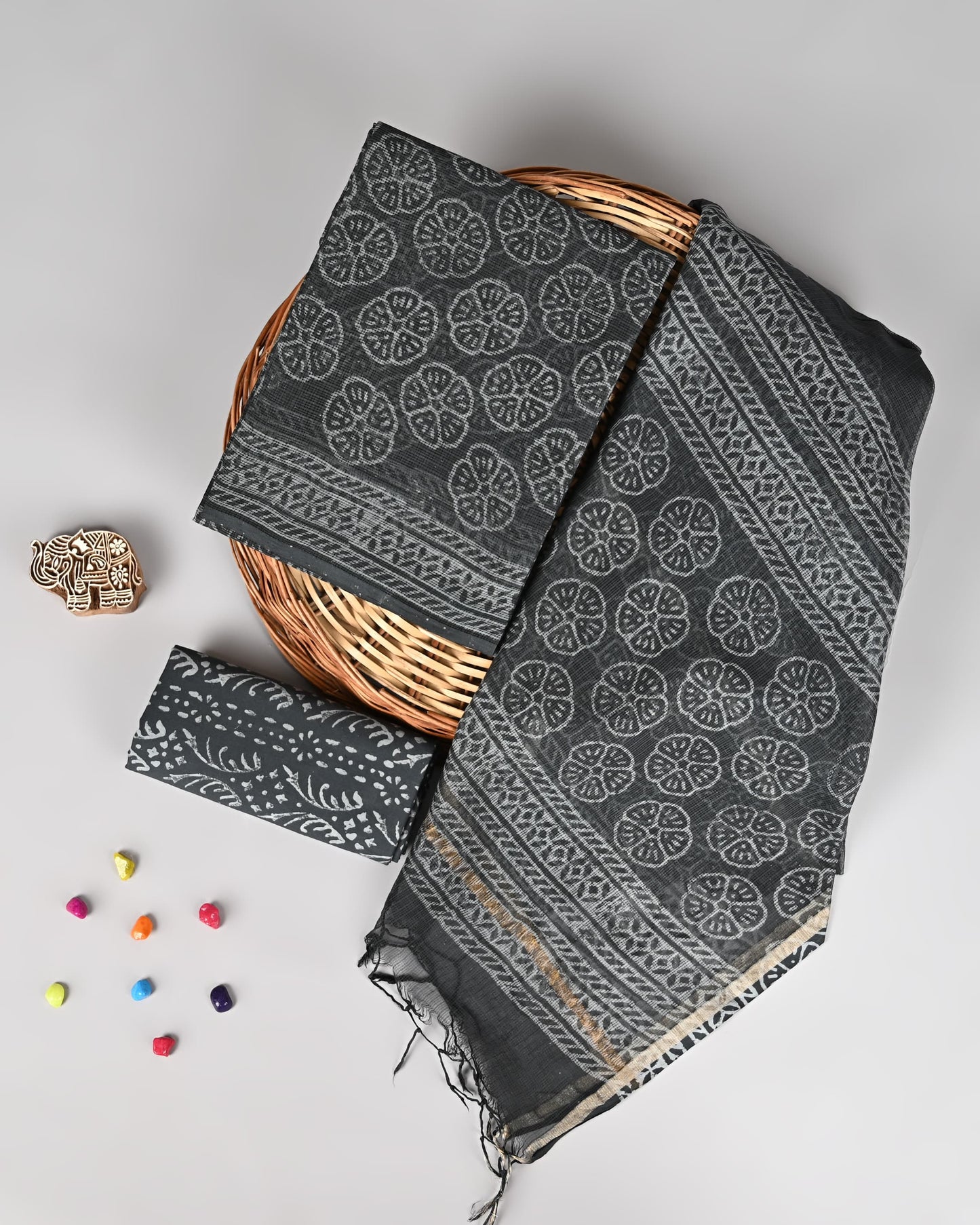 Bagru Hand Block Printed  Kota doriya dress materials