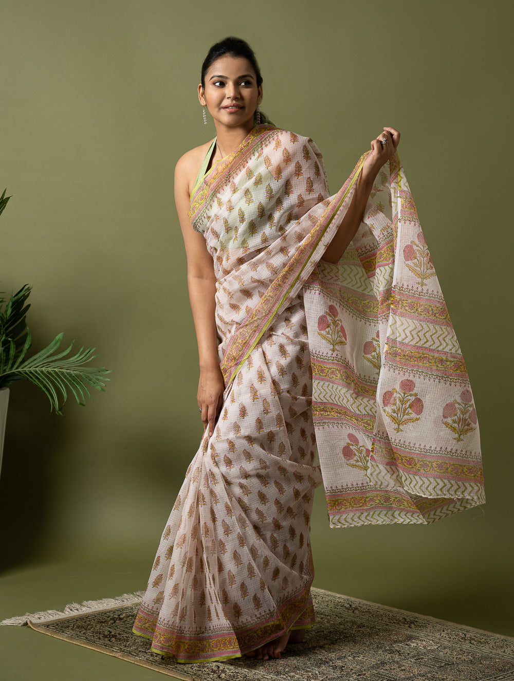 Light & Breezy. Sanganeri Hand Block Printed Kota Doria - White Summer