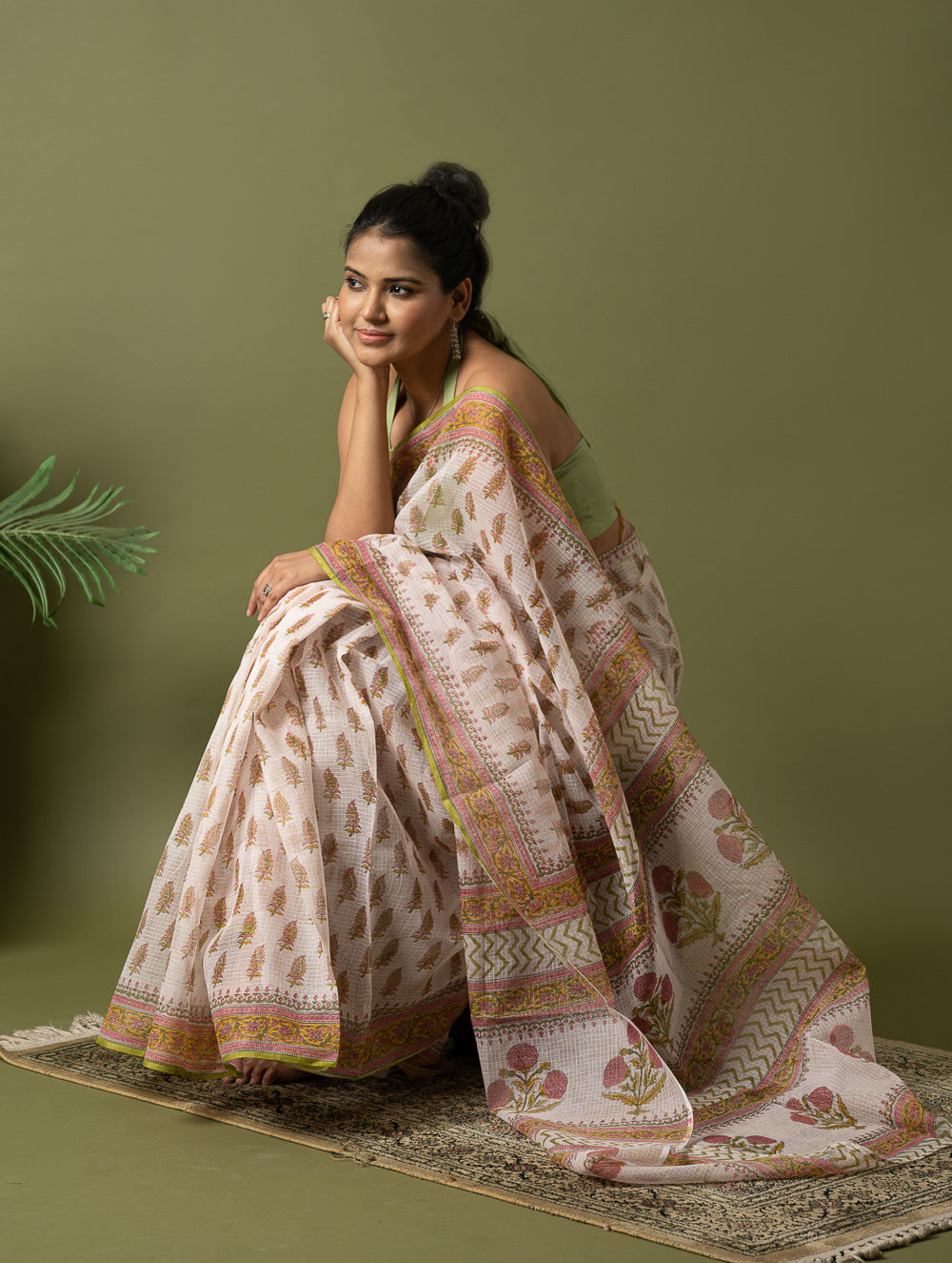 Light & Breezy. Sanganeri Hand Block Printed Kota Doria - White Summer