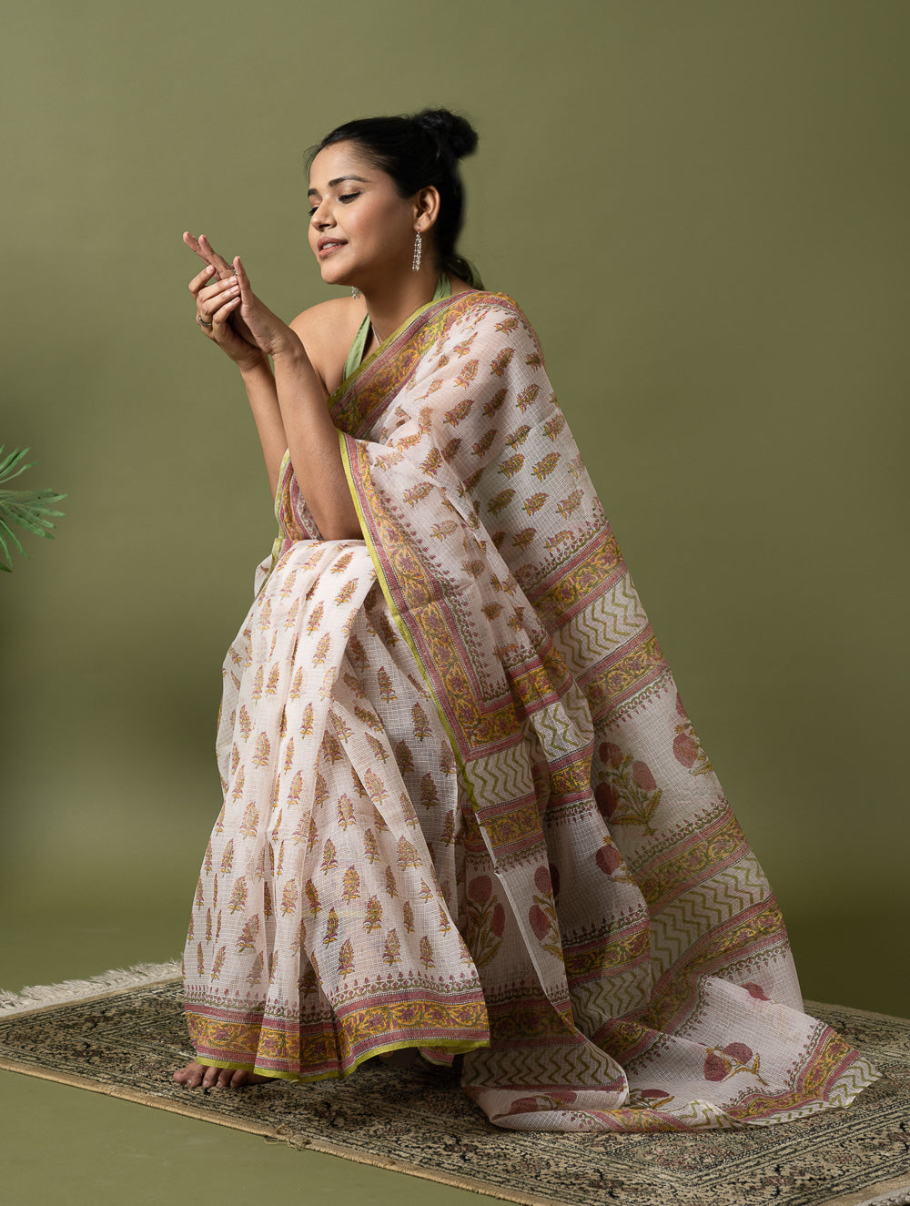 Light & Breezy. Sanganeri Hand Block Printed Kota Doria - White Summer