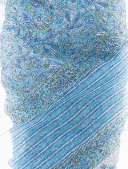 Light & Breezy. Sanganeri Kota Doria Saree - Blue Flora