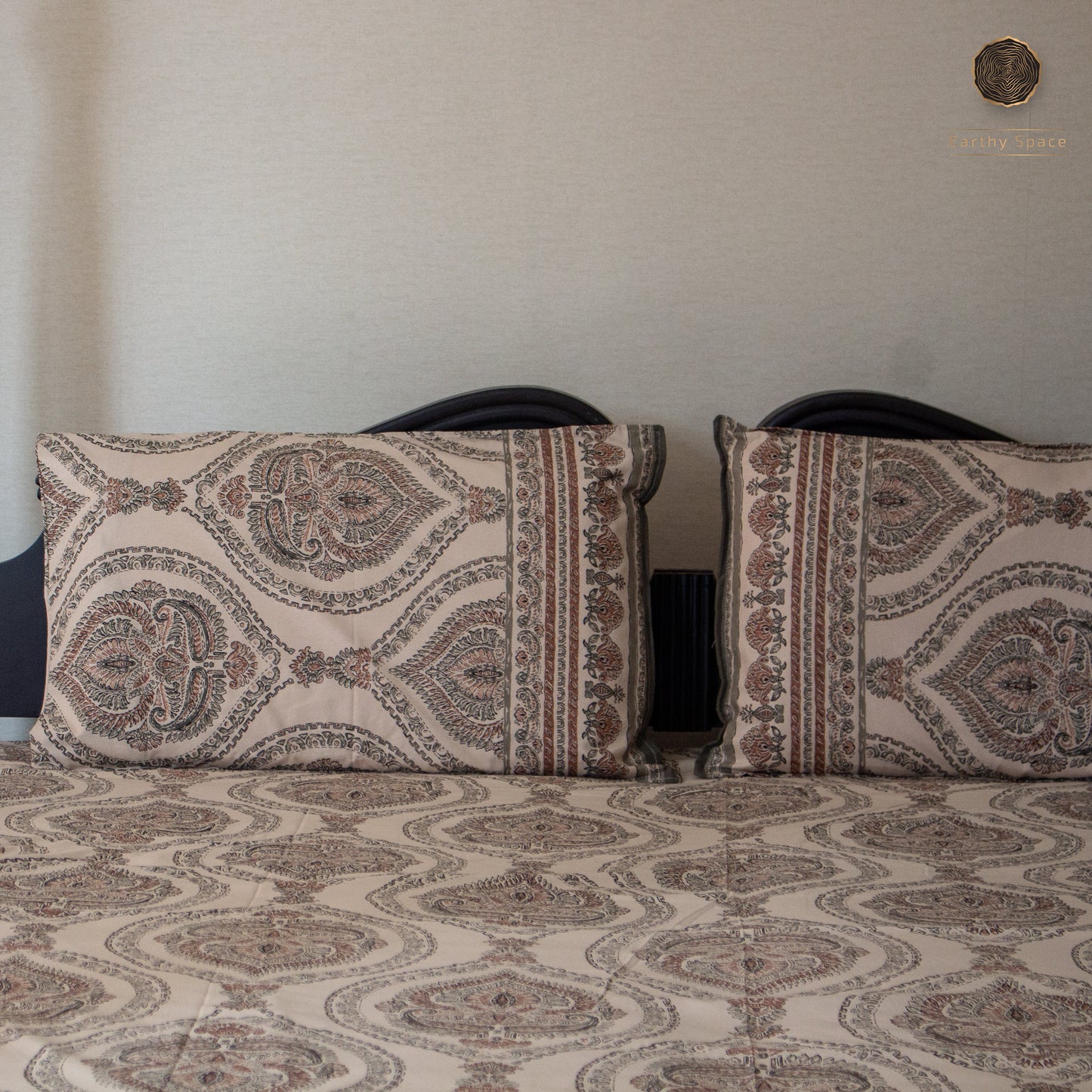 Brown Royal Marwar pure cotton Super King bedsheet set by Heritagewear