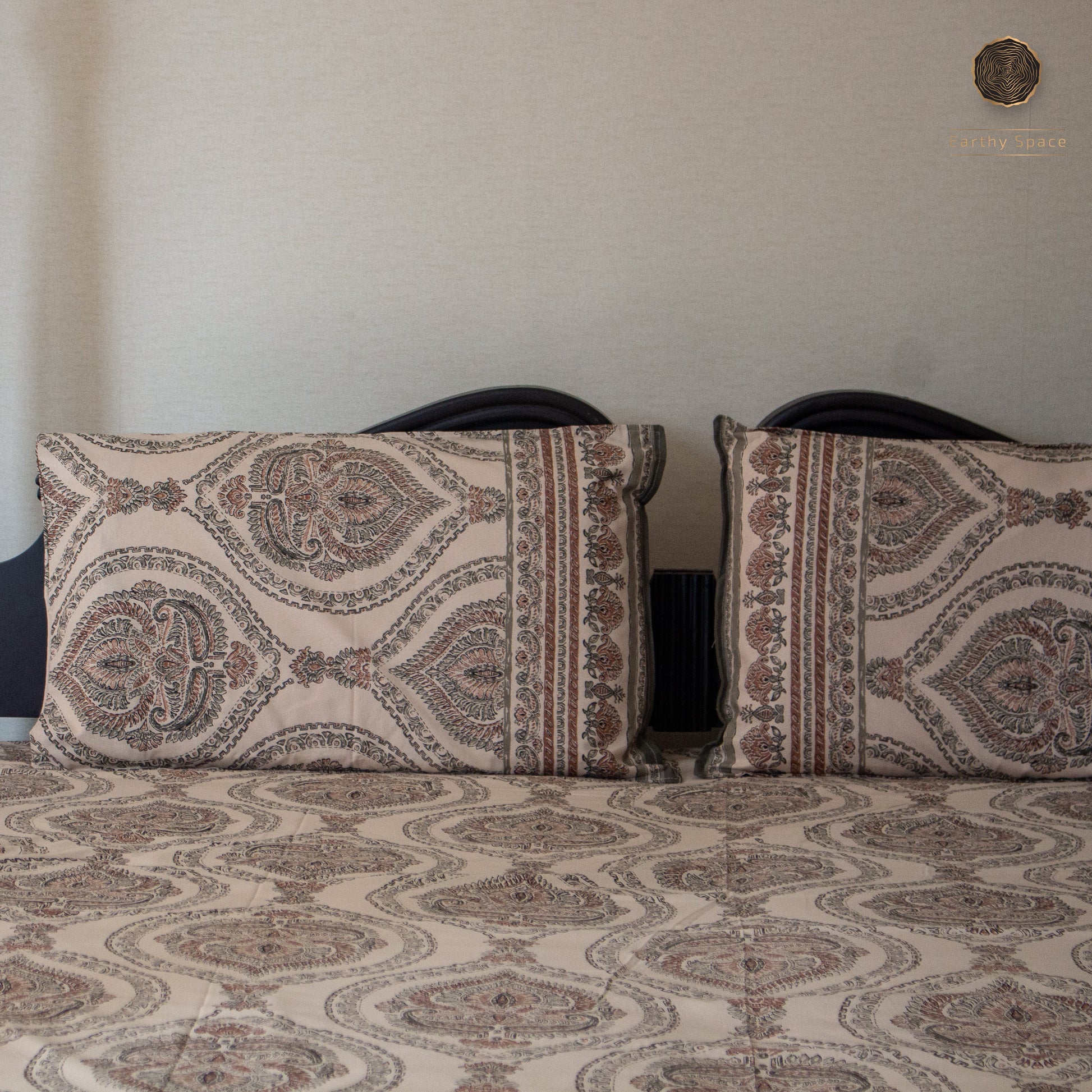 Brown Royal Marwar pure cotton Super King bedsheet set by Heritagewear