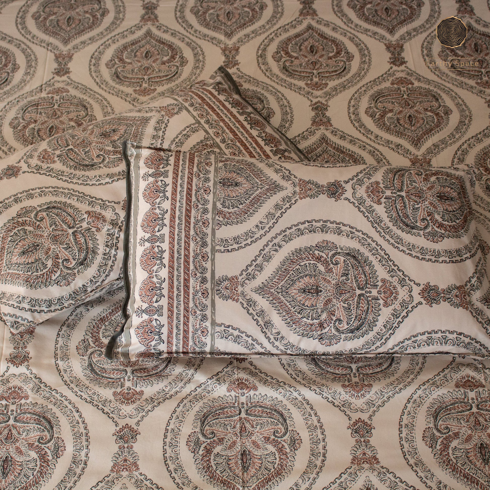 Brown Royal Marwar Pure Cotton Super King Bedsheet by Heritagewear