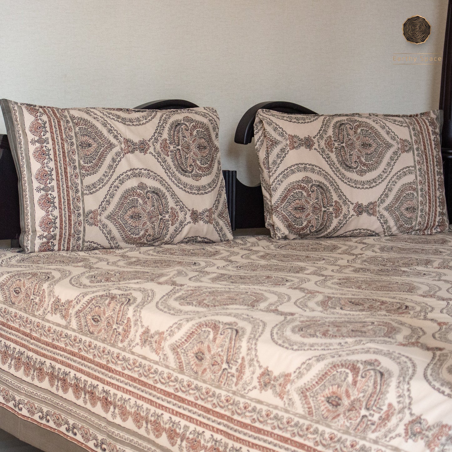 Brown Royal Marwar Pure Cotton Super King Bedsheet by Heritagewear